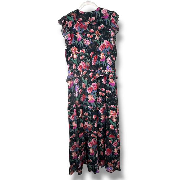 PAIGE NWOT Paradise Floral Silk Chiffon Flutter Sleeve Smocked Tiered Midi Dress - Picture 8 of 12